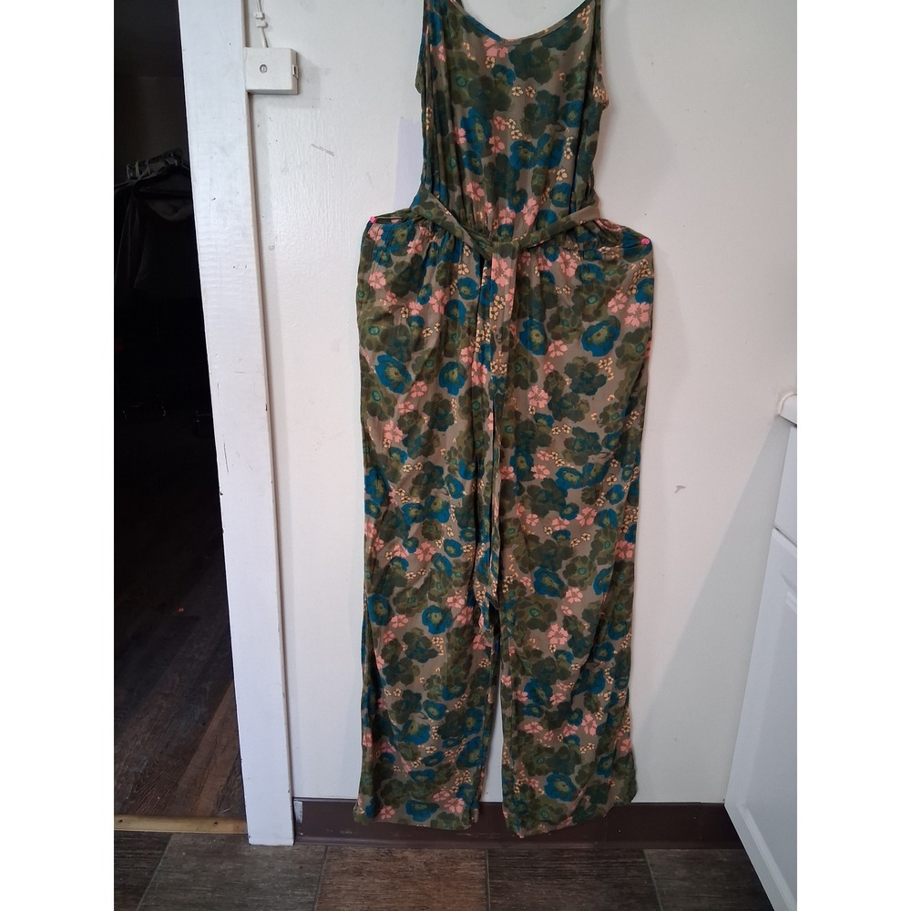 SO Goods For Life Womens Floral Wide Leg Jumpsuit Olive Blue Pink Small